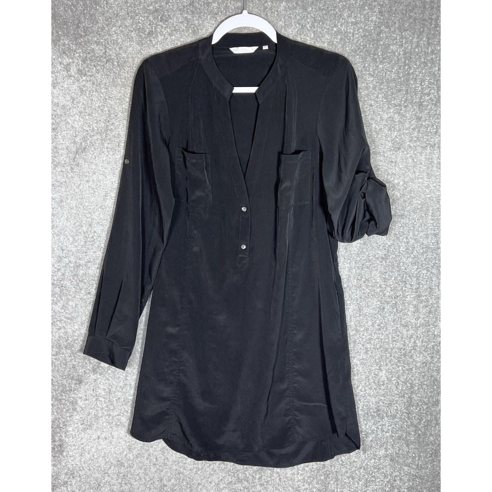 Zoa New York Dress Womens Size Medium Black Roll Tab Long Sleeve Chest‎ Pockets
